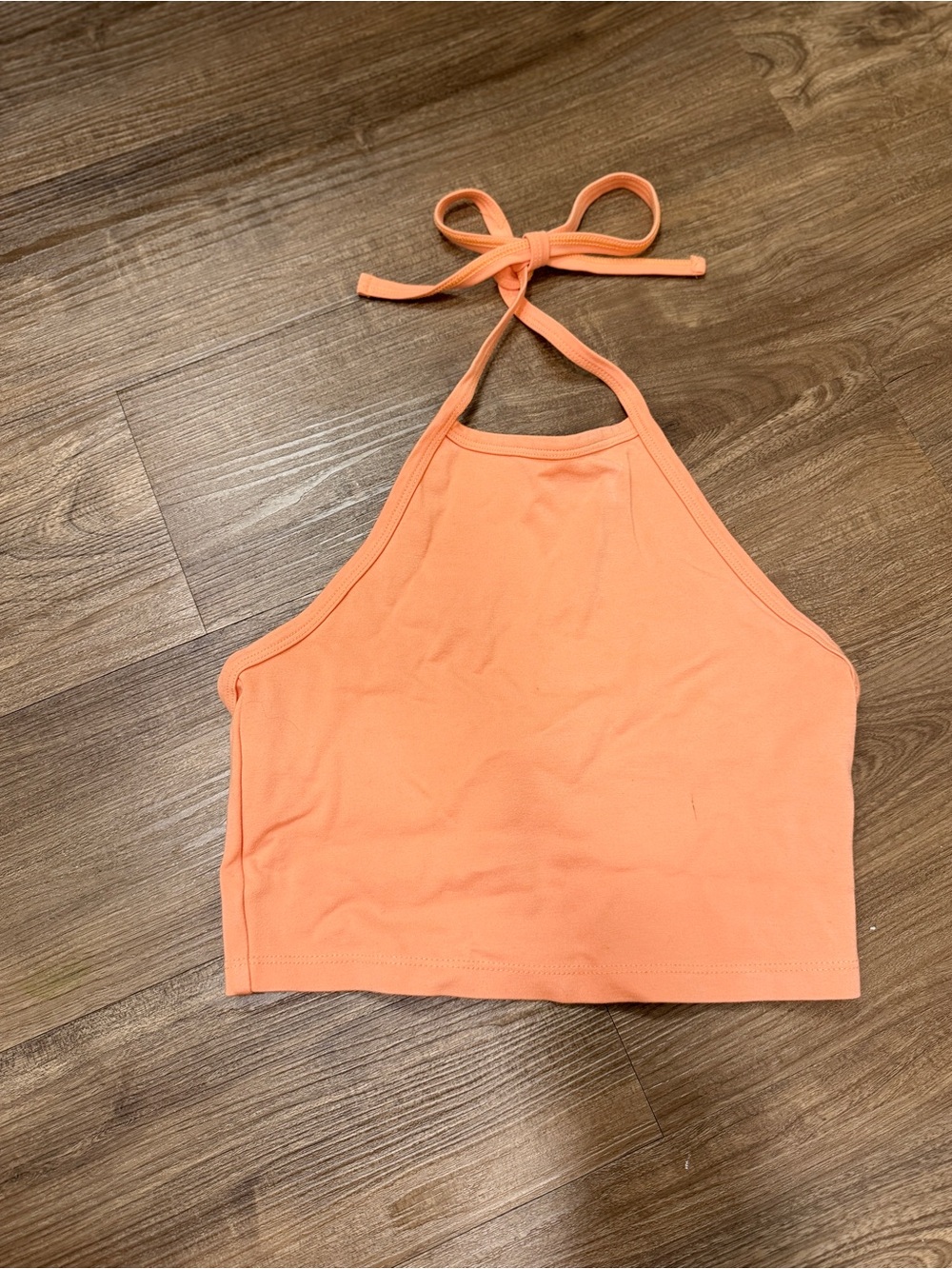 Aritzia Peach Halter Tie-Back Crop Top